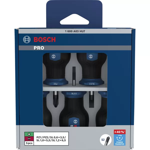 Sada krátkých šroubováků PZ/SL, 5 ks Bosch PRO
