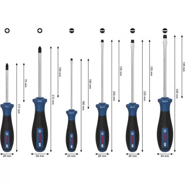 Sada šroubováků PZ/SL, 6 ks Bosch PRO