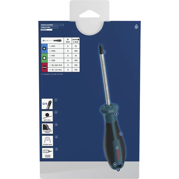 Sada šroubováků PH/PZ/SL, 6 ks Bosch Line