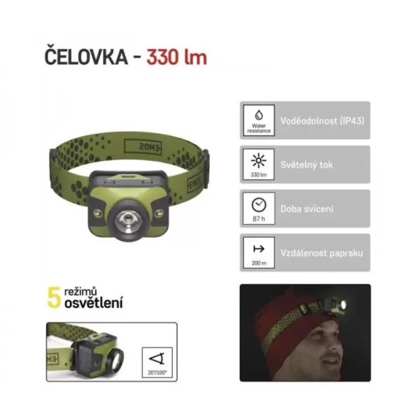 Čelovka EMOS P3539, 330 lm, 3xAAA, LED, 200m