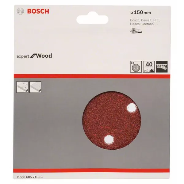 Brusné papíry pro exentrické brusky, 6 otvorů Bosch /bal.5ks/, Expert for Wood