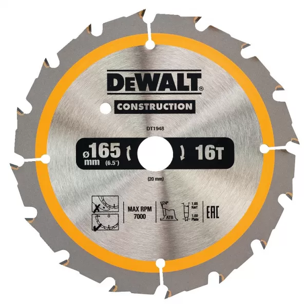 Pilový kotouč DeWALT CONSTRUCTION 165x20 mm