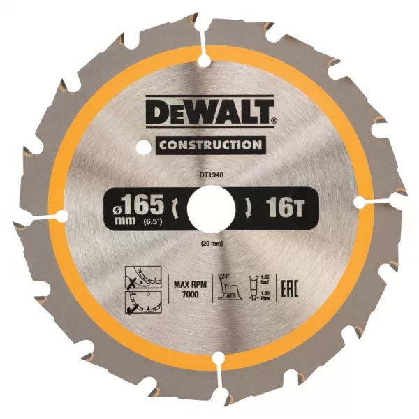 Pilový kotouč DeWALT CONSTRUCTION 165x20 mm