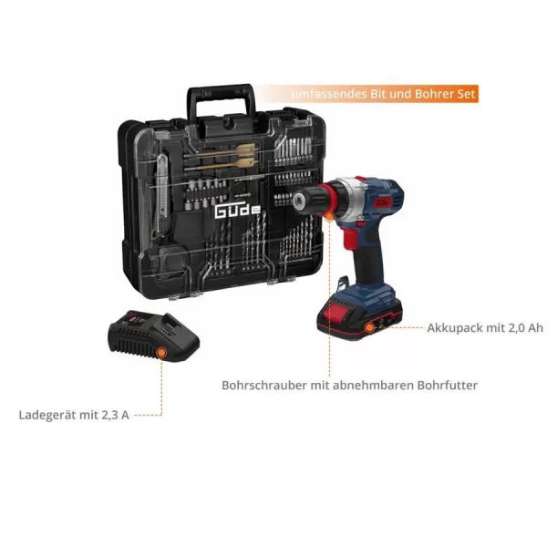 Aku vrtačka Güde BS 18 + sada příslušenství 126 dílů