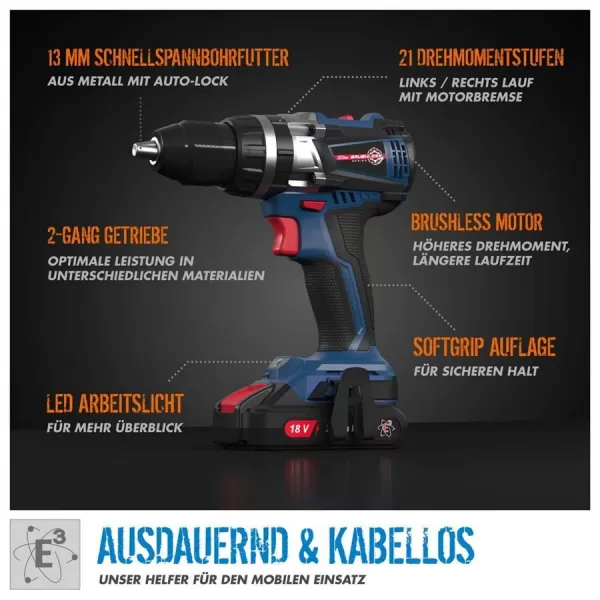 Aku vrtačka s příklepem Güde BSB 18-0 BL