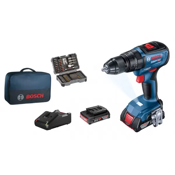 Aku vrtačka Bosch GSR 18V-50 + 43 ks příslušenství + 2x 2,0 Ah 06019H5004