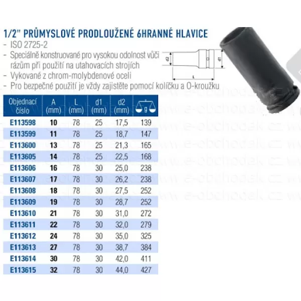 Klíč nástrčný 10mm 1/2", průmyslový prodloužený Tona Ex