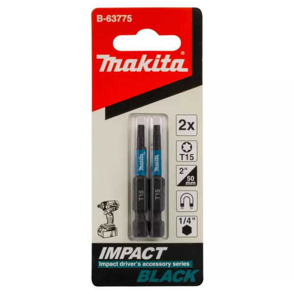 Bit šroubovací torzní Torx T15, 50mm 2ks Imact Black, Makita