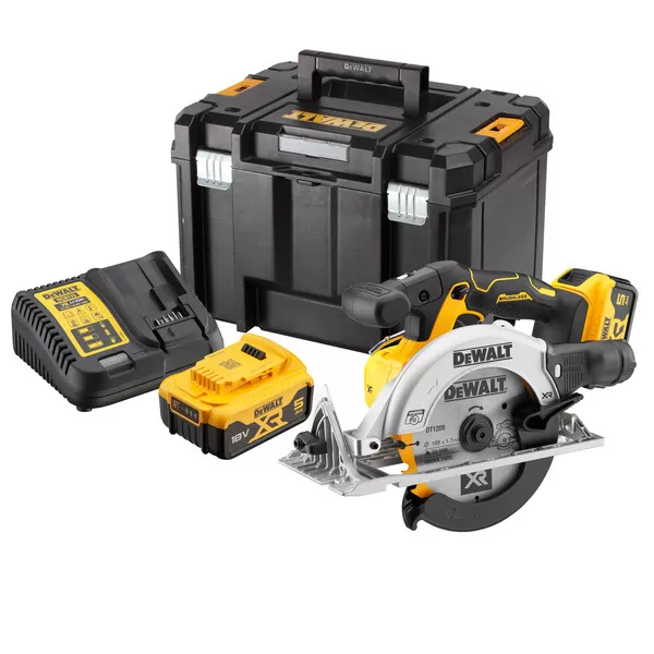 Aku kotoučová pila Dewalt 18V XR, 165mm–2×5Ah