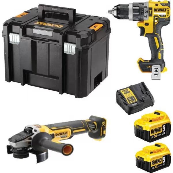 Aku sada Dewalt Vrtací šroubovák XR18V, Aku úhlová bruska XR18V, 2x18VLi-Ion5,0 DCK2020P2T