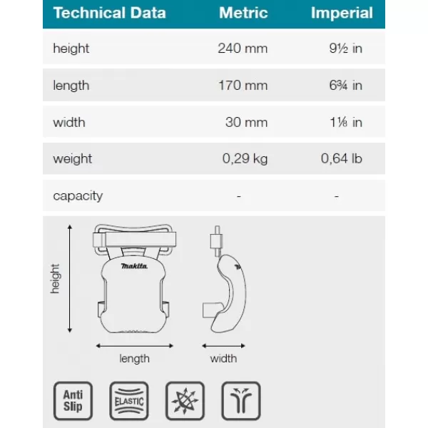 Nákoleníky lehké Makita 170x30x240mm -old E-05642