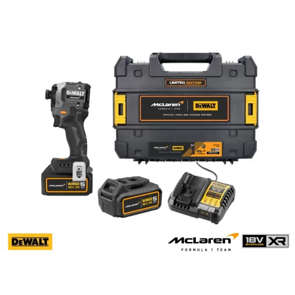 Aku rázový utahovák DeWalt McLaren DCF85MP2T 1/4", 2 x 5.0 Ah, nabíječka, Kufr Tstak