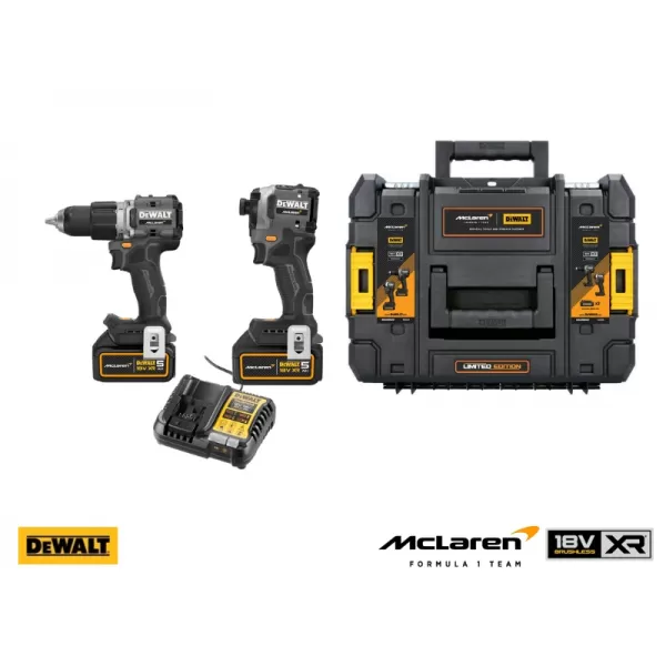 Aku sada DeWalt McLaren DCK200MP2T, 2 x 5.0 Ah akumulátor, nabáječka, kufr Tstak