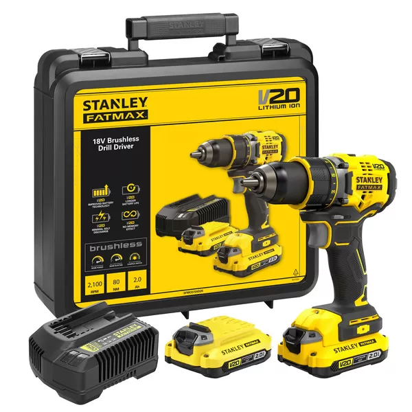 Aku bezuhlíková vrtačka Stanley FATMAX® SFMCD720D2K, V20, 2 x 2.0 Ah 18 V