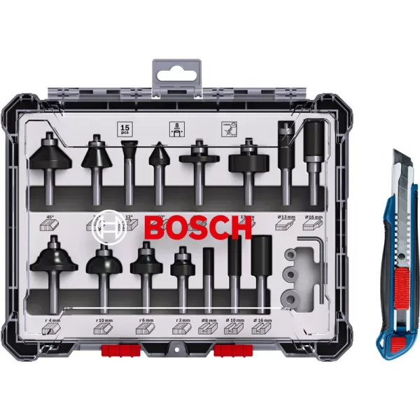 Sada fréz Bosch 15ks Mixed - 8mm + uni nůž Bosch