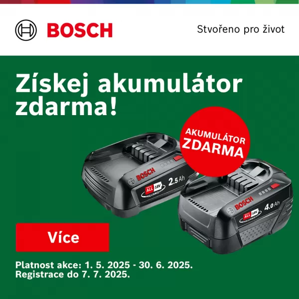 Akce Bosch DIY - akumulátor zdarma, více na: bosch-diy.com/cz/cs/my-bosch/overview