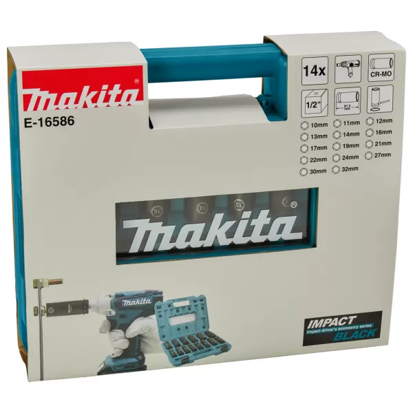 Sada nástrčných klíčů prodloužených 1/2" čtyřhran rázový, Impact Black 14ks, Makita