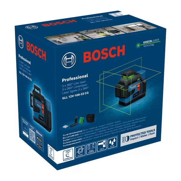 Křížový laser Bosch GLL 12V-100-33 CG Professional + LB10 + AA1 + pouch + TP 0601065400