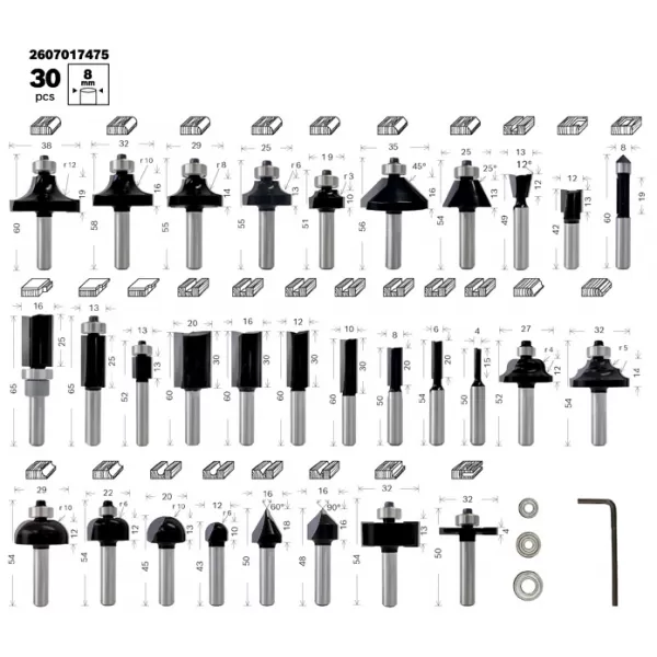 Sada fréz Bosch 30ks Mixed - 8mm + uni nůž Bosch