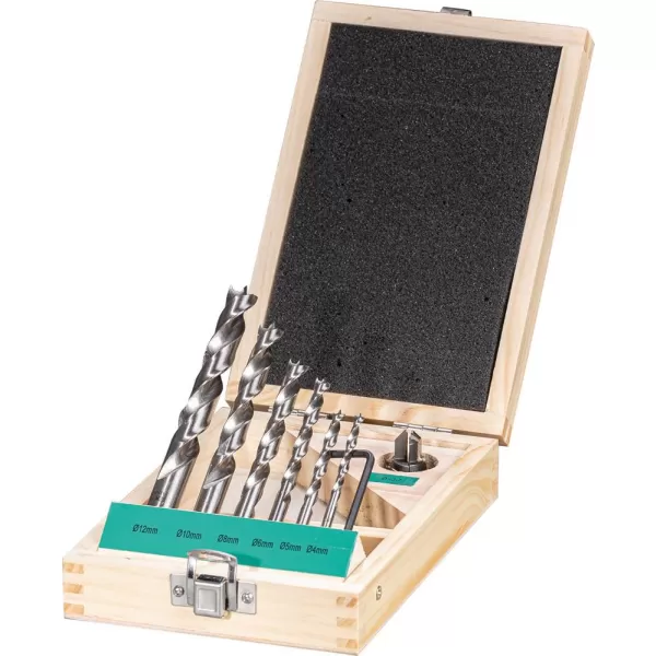 Sada vrtáků do dřeva HSS 7 ks FORTIS 4,5, 6,8, 10,12 mm a 1 záhlubník HW