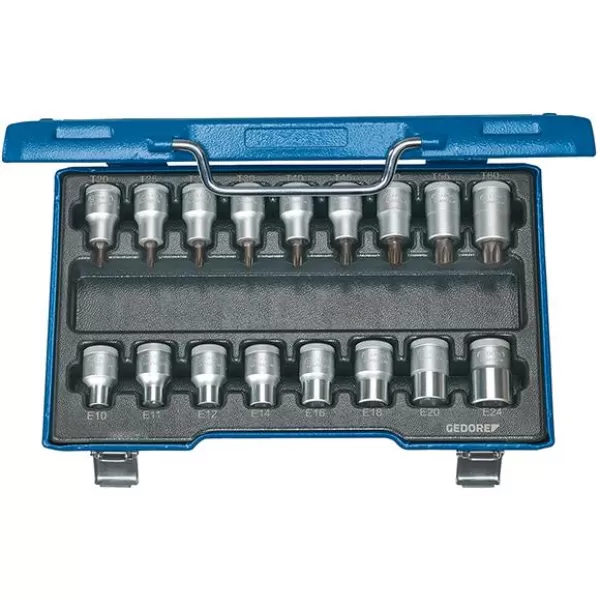 Sada nástrčkové klíče 1/2" T20 do T60 a E10 do E24 17 ks. GEDORE