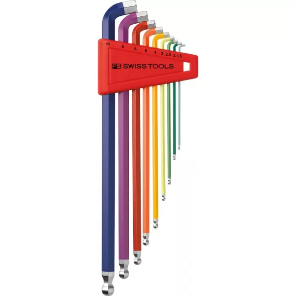 Sada imbus klíčů v plastovém držáku 9dílná 1,5-10mm 100stupňové Rainbow PB Swiss Tools