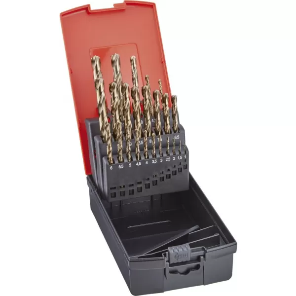 Sada vrtáků do kovu DIN388 HSS-Co5 Gold stopka 3hran stoupání o 0,5mm 1-10,5mm 24 ks. + klb. FOR