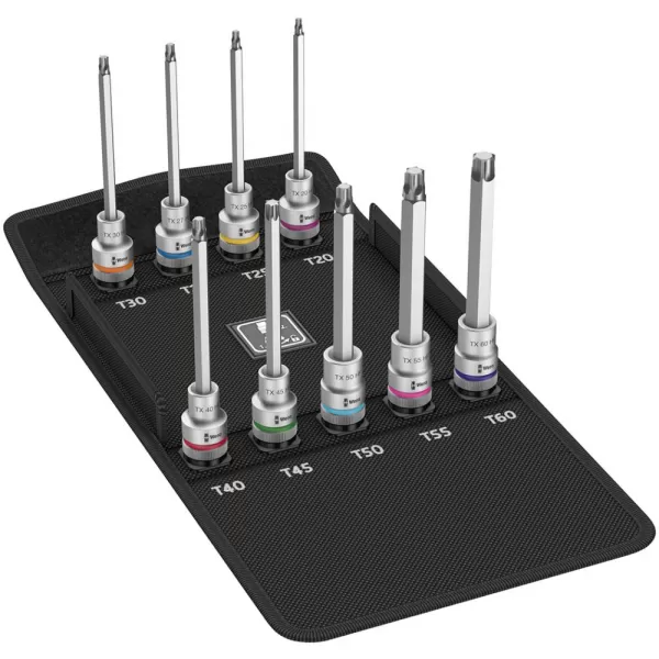 Sada nástrčných klíčů dlouhé, přídržná funkce Torx 1/2" 9 ks. Wera 05004212001
