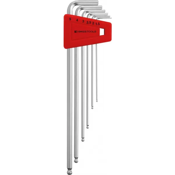 Sada imbus klíčů v plast.držáku 6 ks 1,5-5mm dlouhé Kul.hlava PB Swiss Tools