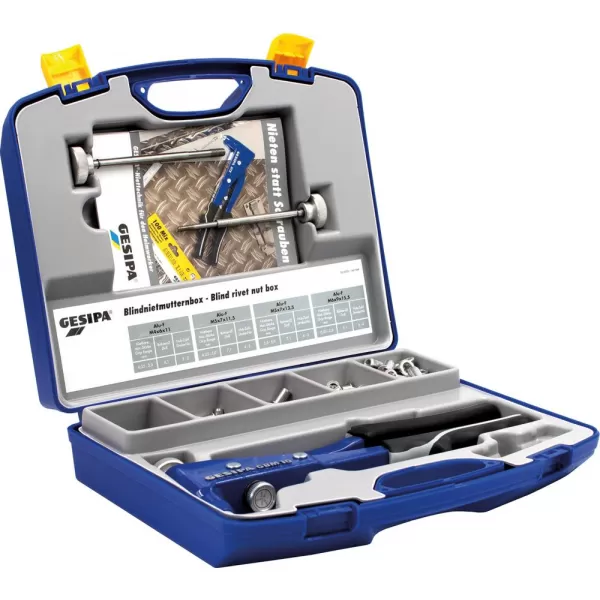 Box matice pro trhací nýty a usazovačka matic trhacích nýtů GBM 10 M4-M6 195 ks. GESIPA