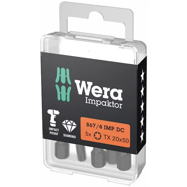 Bit šroubovací 1/4" DIN 3126 E6,3 T20x50mm Balení 5 ks Wera 5157664001