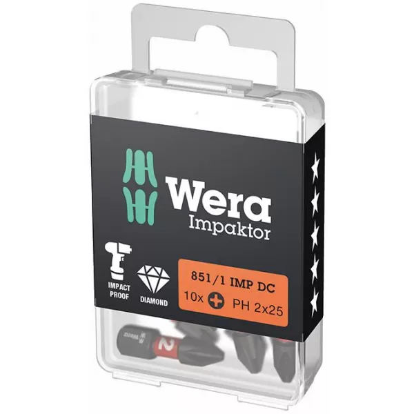 Bit šroubovací 1/4" DIN 3126 C6,3 PH2x25mm Balení 10 ks Wera 5157616001