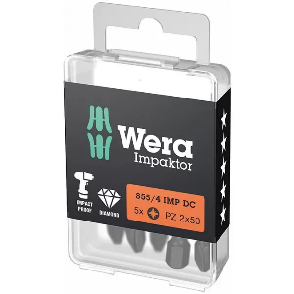 Bit šroubovací 1/4" DIN 3126 E6,3 PZ2x50mm Balení 5 ks Wera 5157661001